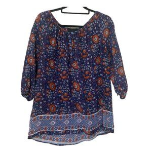 Cynthia Rowley size M boho floral mixed print peasant flowy cotton blouse GUC